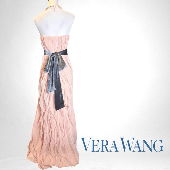 WHITE by VERA WANG Crinkle Chiffon Strapless Blush Gown Sz 6 - Picture 6 of 9